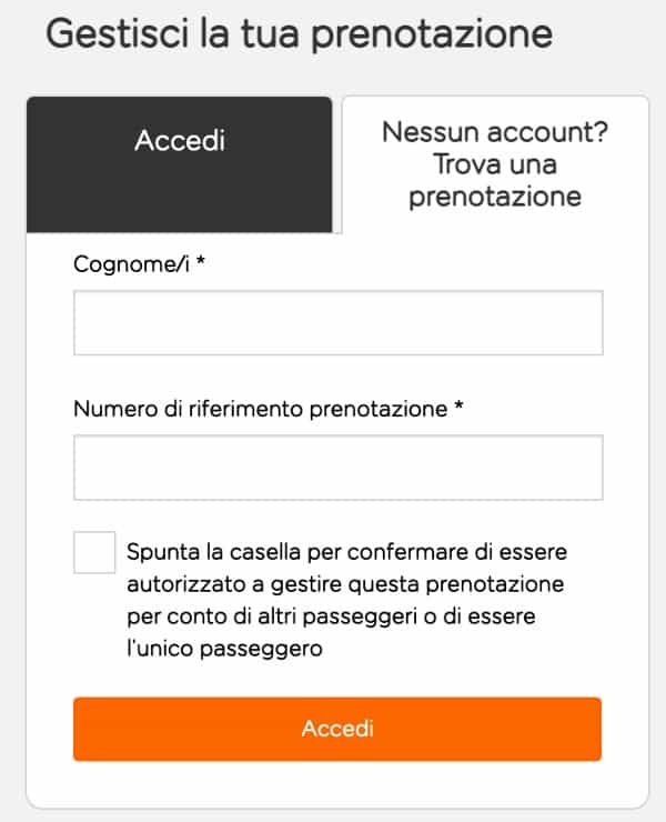 check-in EasyJet gestisci prenotazione