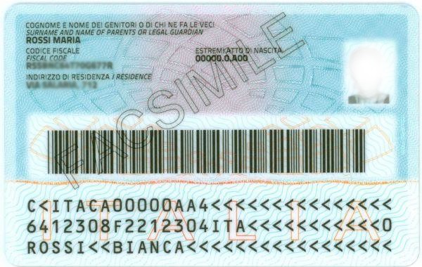 Carta identita elettronica retro