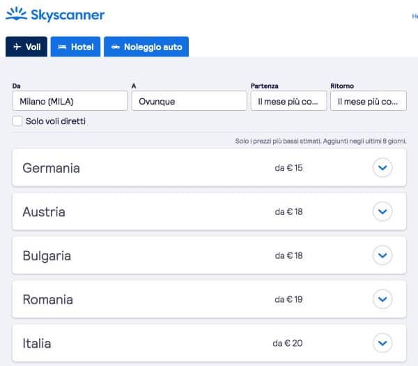 skyscanner come funziona