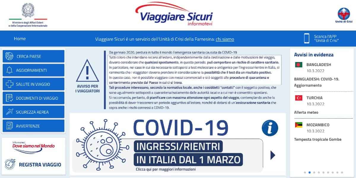 Farnesina Viaggiare Sicuri