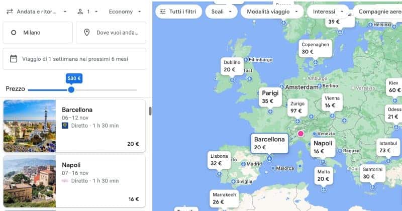 Mappa Google Flight Voli