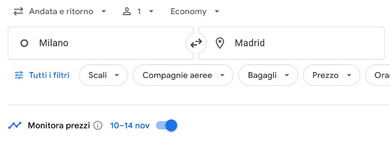 Monitora prezzi Flights Google