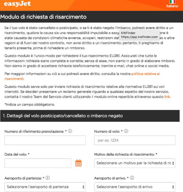 Modulo rimborso EasyJet