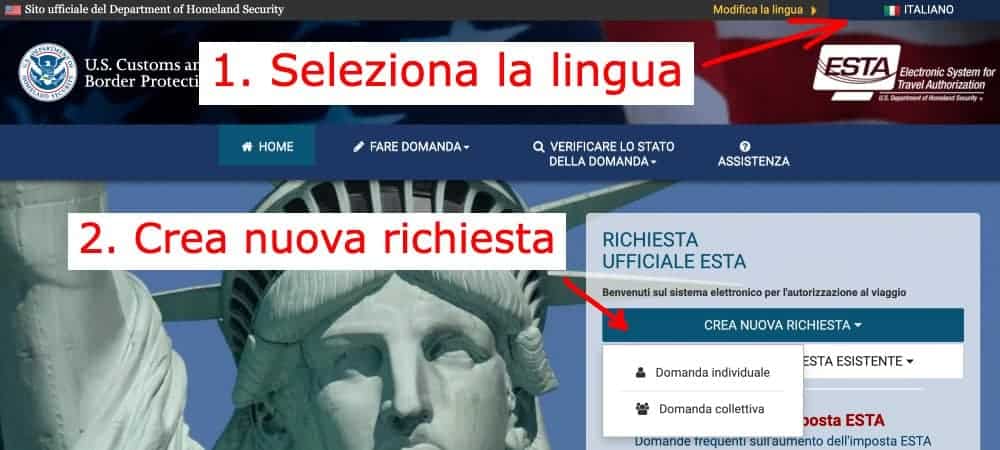 Richiedere ESTA USA