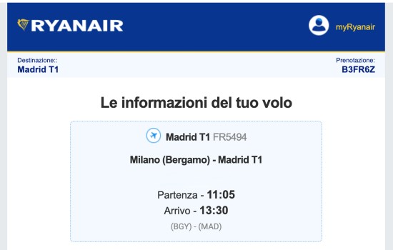 Numero prenotazione Ryanair