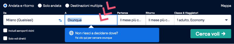 cerca voli ovunque skyscanner