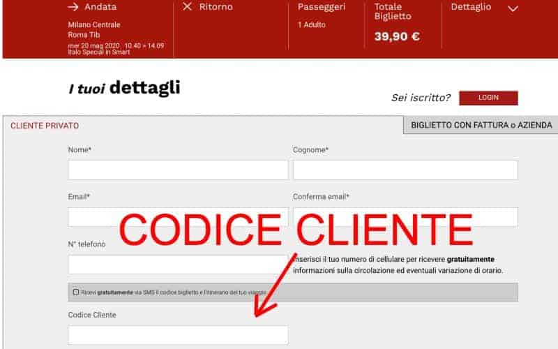 codice cliente italo