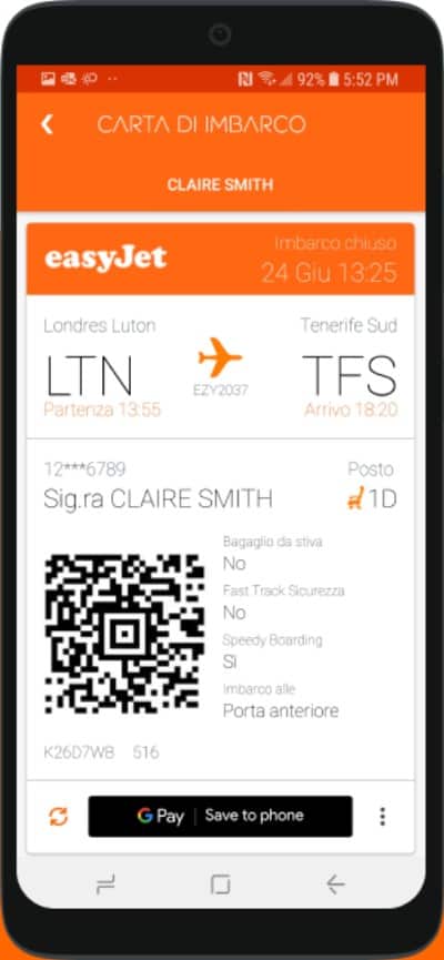 App easyJet check in