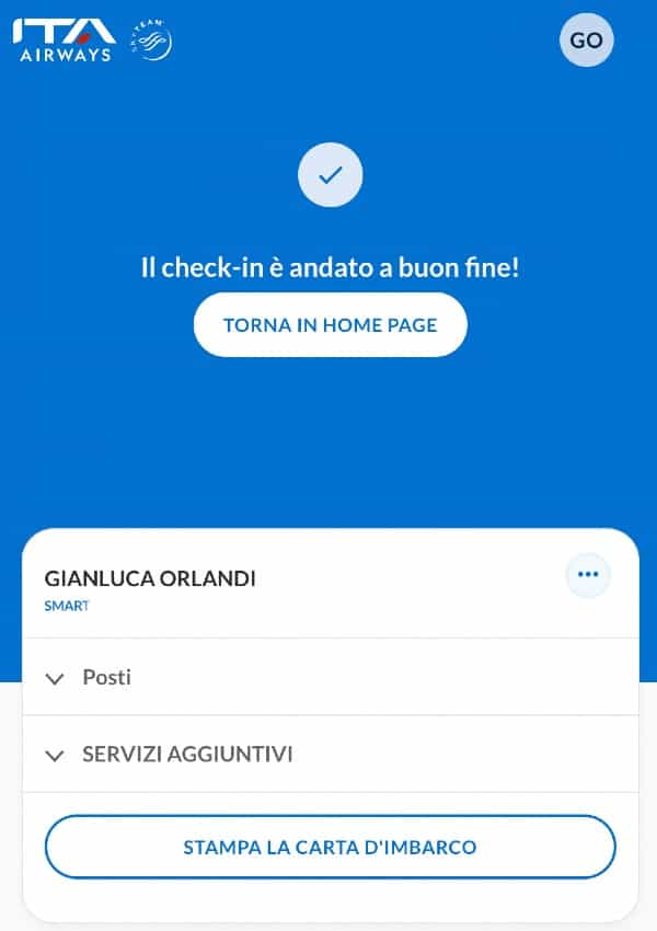 Web check in ITA Airways