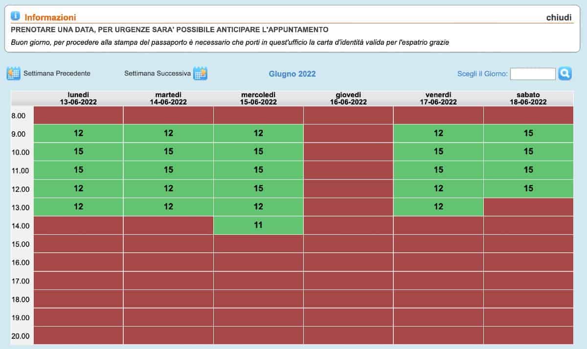 Calendario passaporto