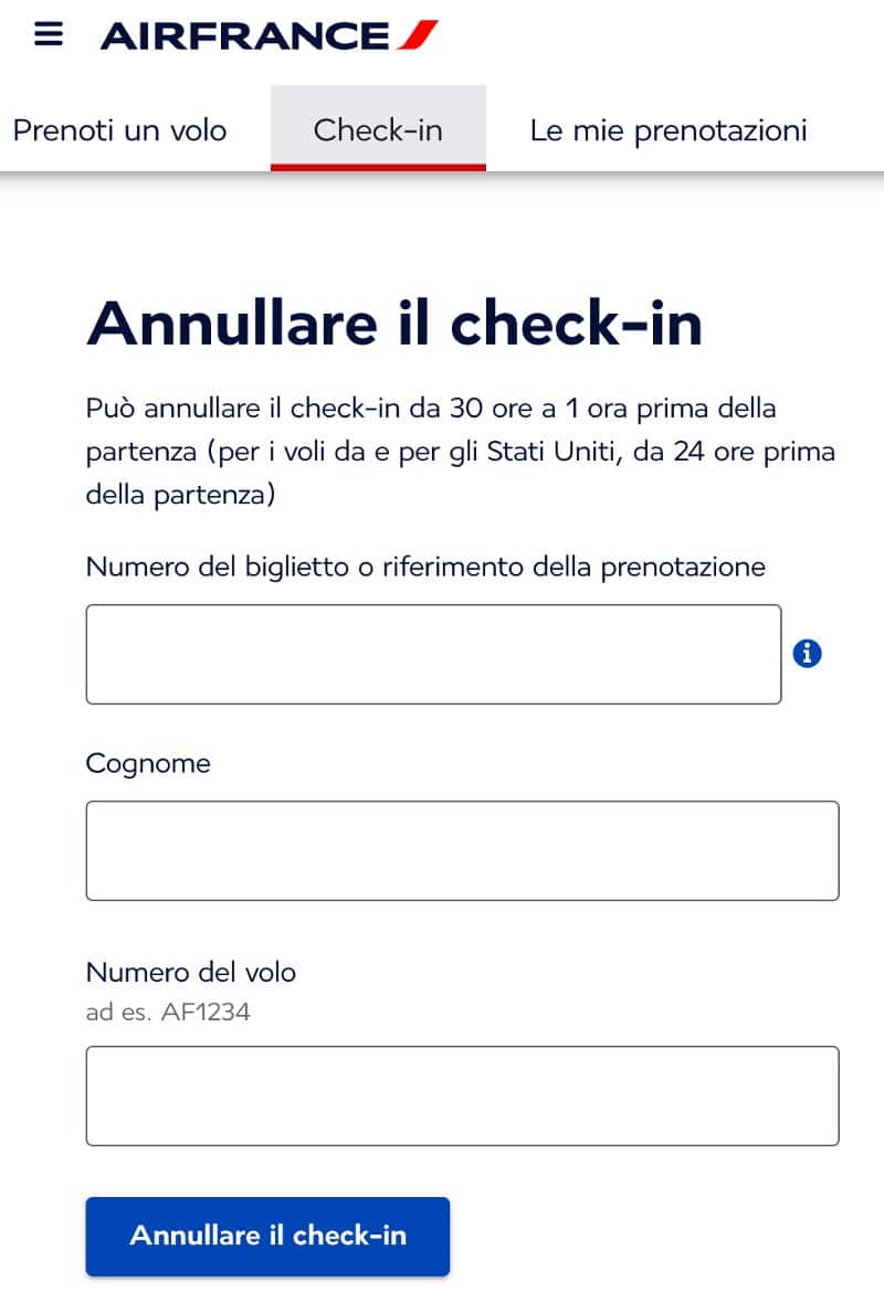 Annullare air france check-in