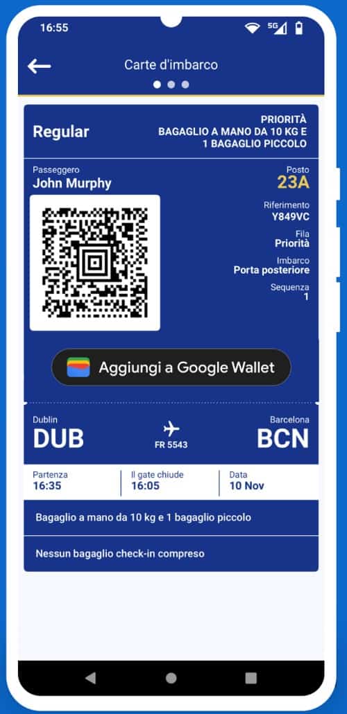 Carta imbarco Ryanair app