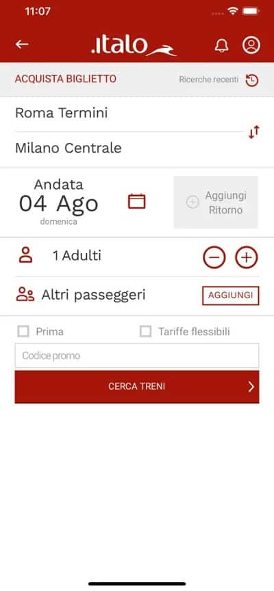 Italo orari prezzi app