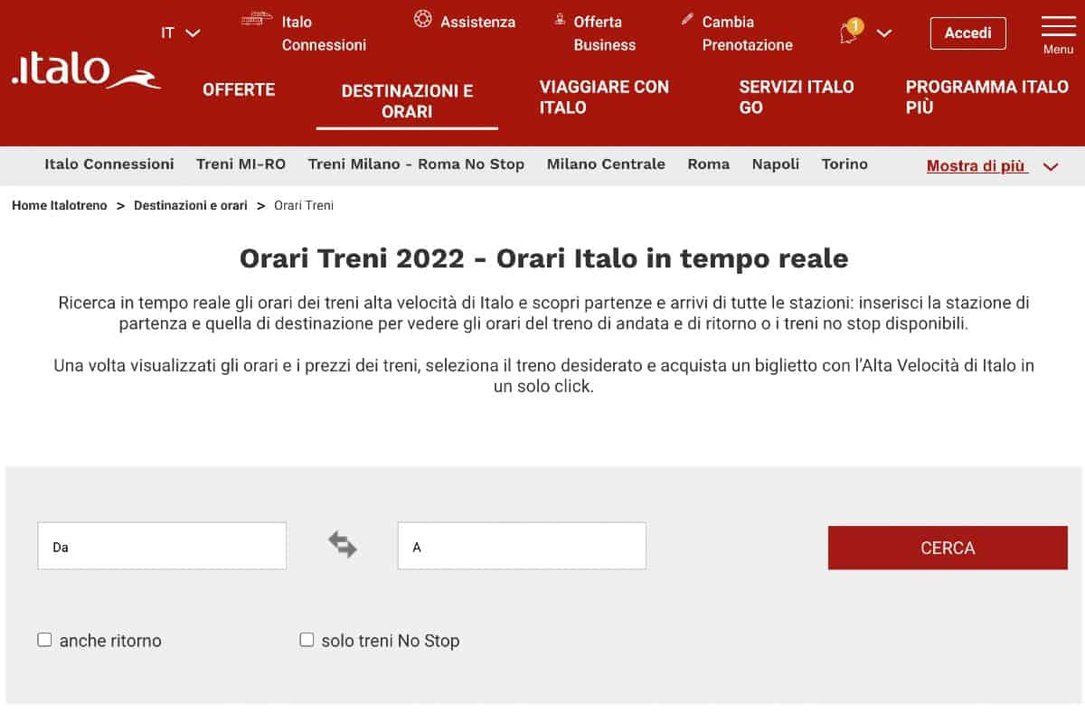 Italo treno orari in tempo reale