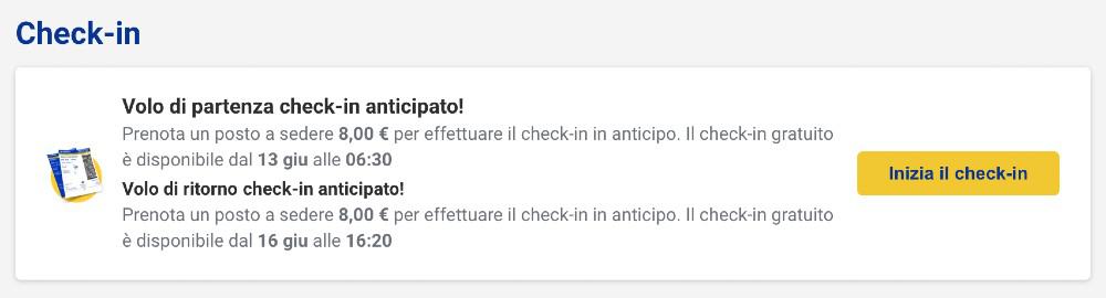 My Ryanair check in anticipato