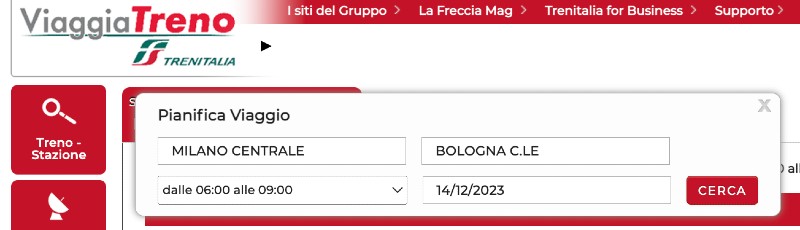 Pianifica viaggio in treno viaggiatreno