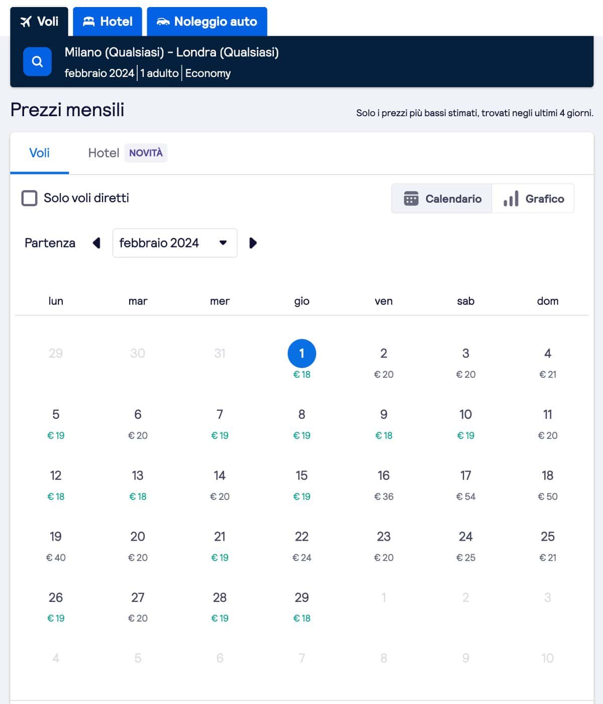 Calendario Skyscanner