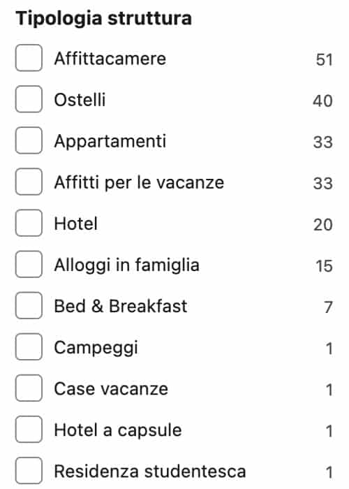 Tipo alloggio Booking