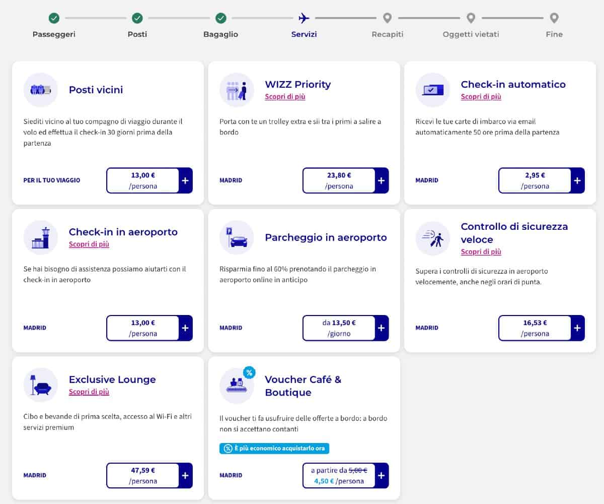 Servizi extra Wizz Air check in